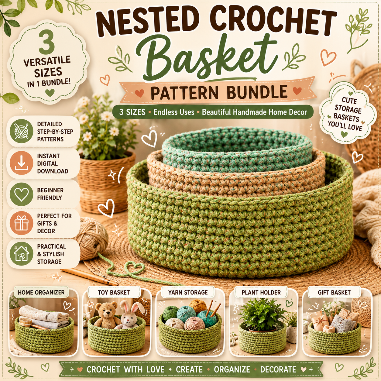 Bernat Three Crochet Nesting Baskets Pattern