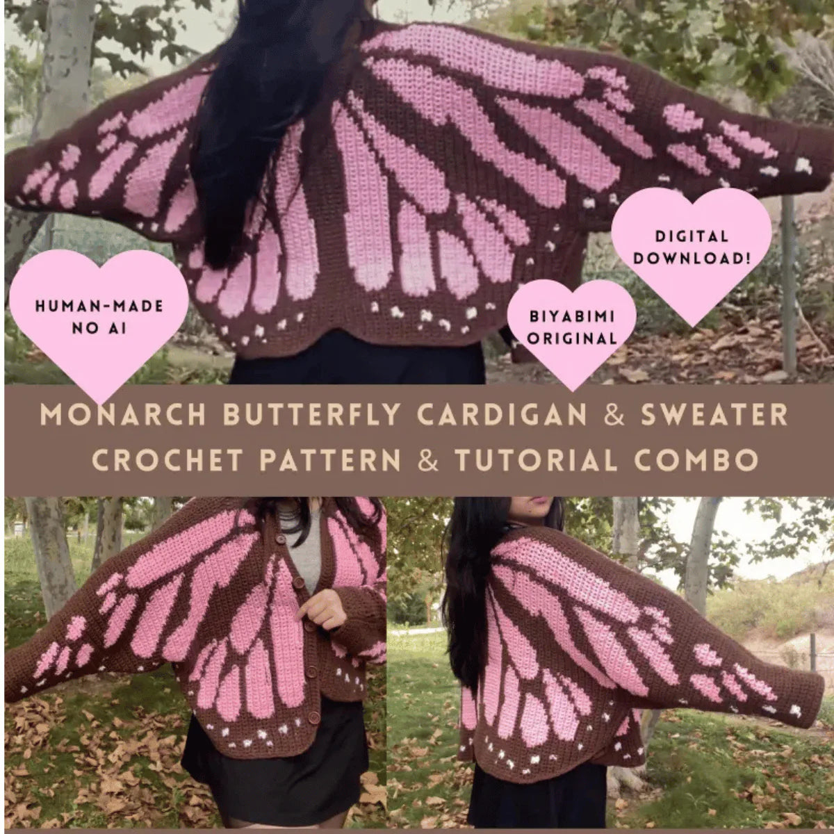 Monarch Butterfly Cardigan Crochet Pattern PDF – Granny Square Boho Sweater
