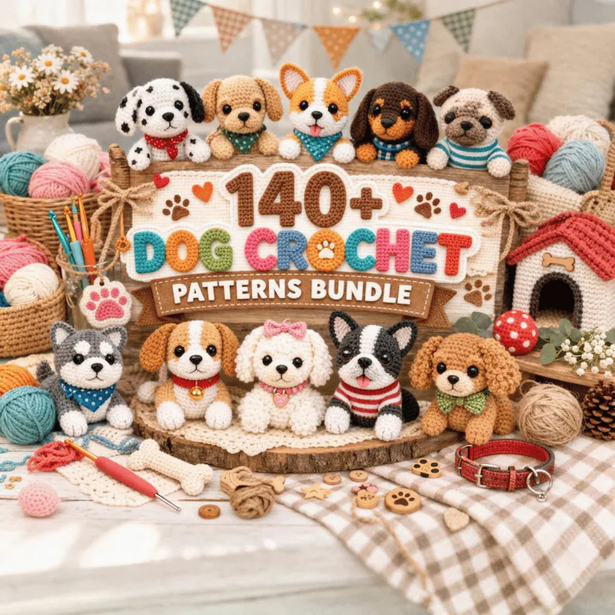 140 Dog Crochet Pattern Bundle PDF – Puppy Amigurumi Mega Collection