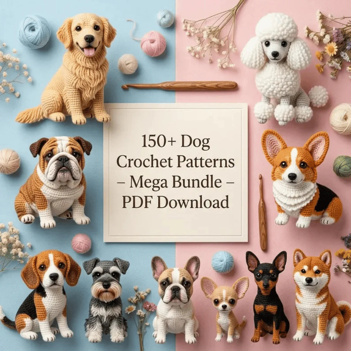 150+ Dog Crochet Pattern Bundle – Puppy & Dog Breed Amigurumi PDF Collection
