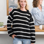 Bernat Eyelet Stripes Crochet Pullover Pattern – Lightweight Sweater PDF