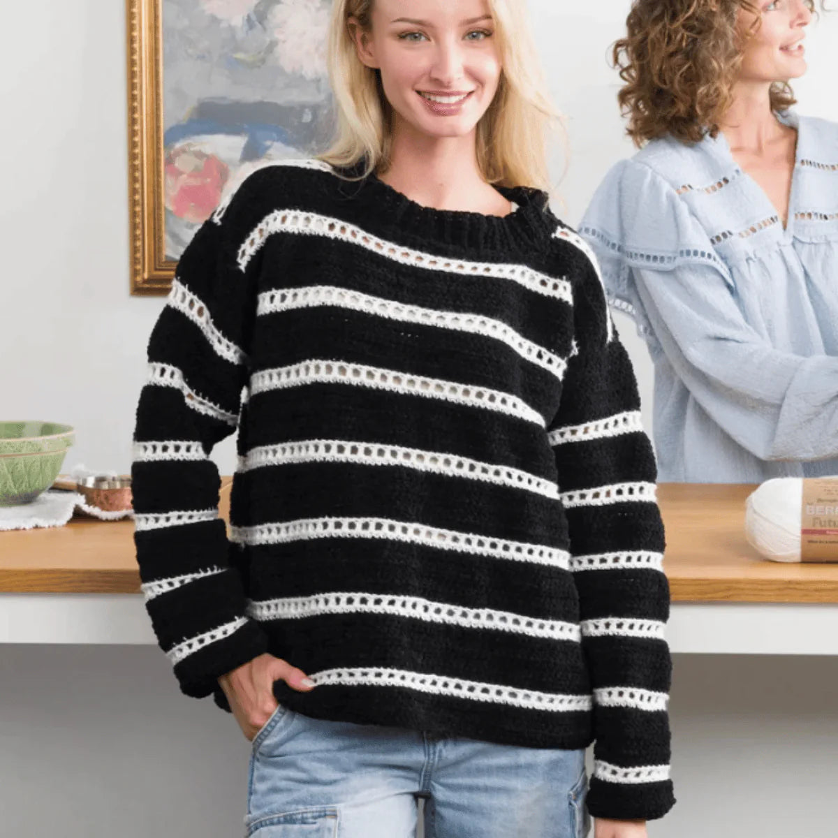 Bernat Eyelet Stripes Crochet Pullover Pattern – Lightweight Sweater PDF