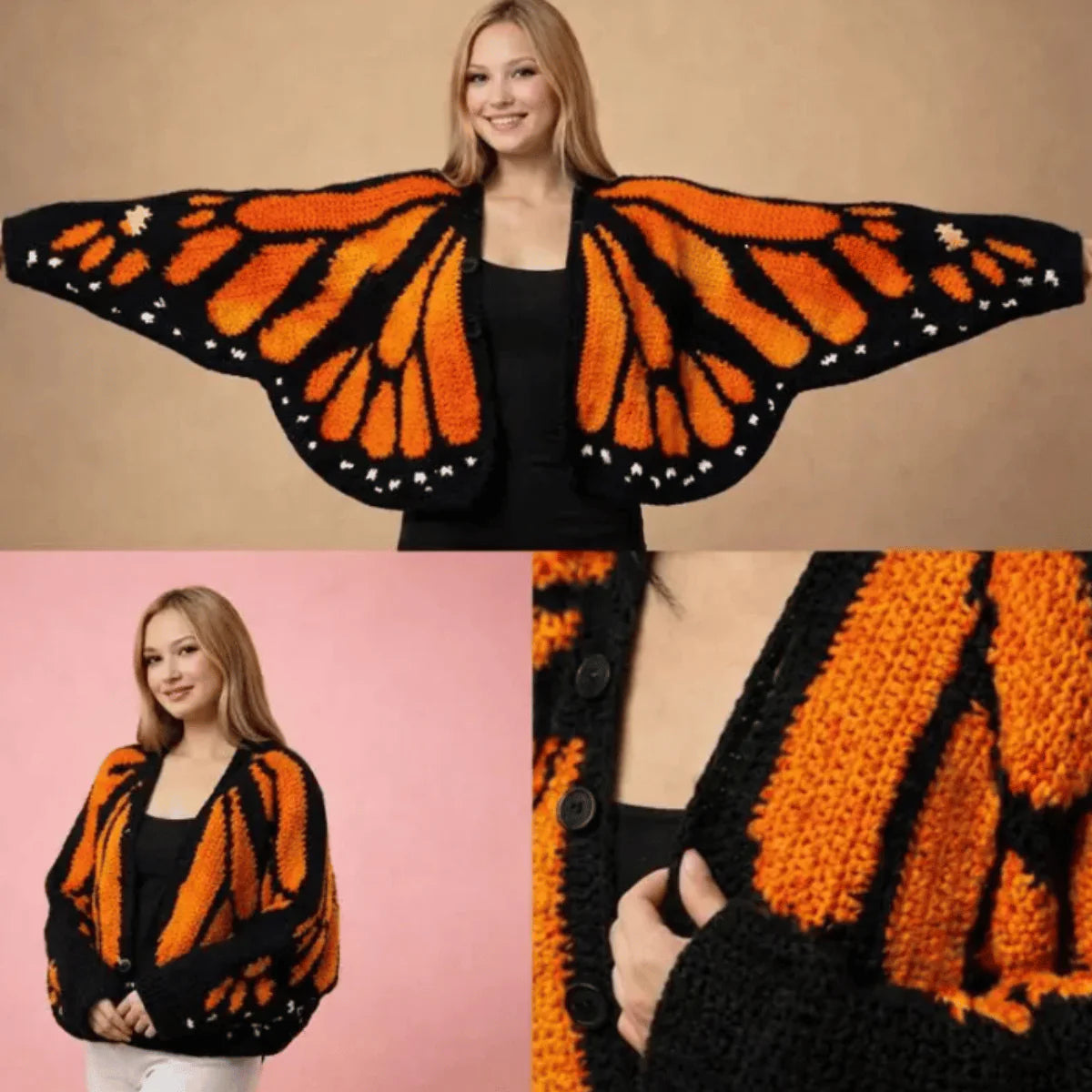 Monarch Butterfly Cardigan Crochet Pattern PDF – Granny Square Boho Sweater