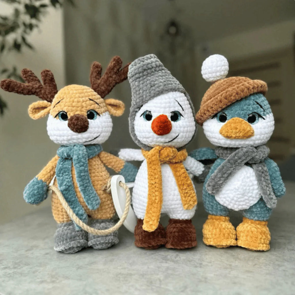 3-in-1 Amigurumi Crochet Pattern – Penguin, Snowman & Reindeer PDF Pattern