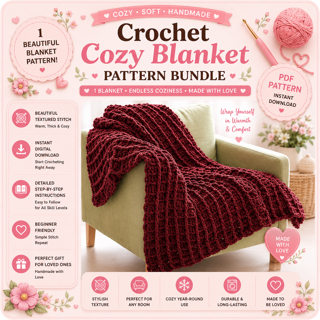 Bernat Bricks Crochet Blanket Pattern – Chunky Textured Afghan PDF