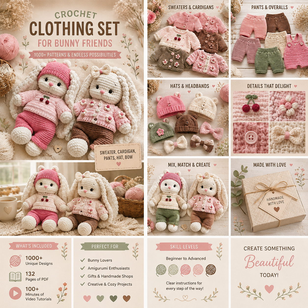 Bella Bunny Outfit Amigurumi Crochet Pattern PDF Toy & Clothes Tutorial