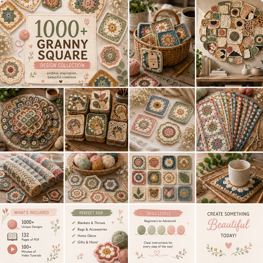 1000 Granny Square Crochet Patterns Mega Bundle – Ultimate PDF Crochet Collection