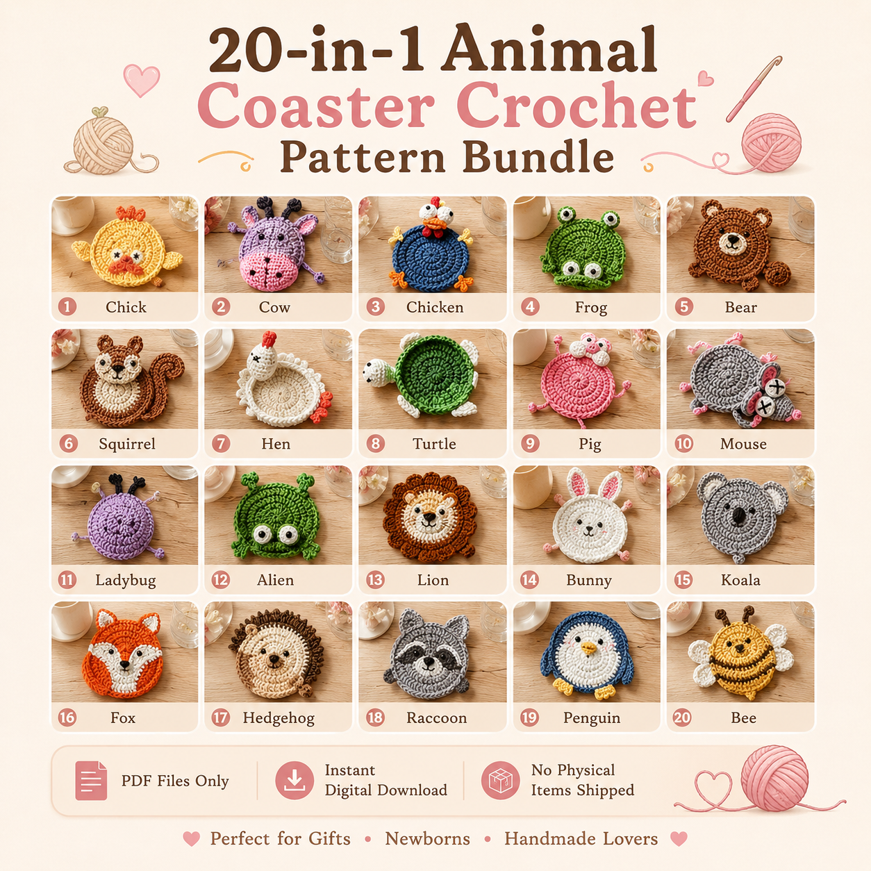 Crochet Coaster Pattern Bundle – Cute Handmade Mug Rug Set