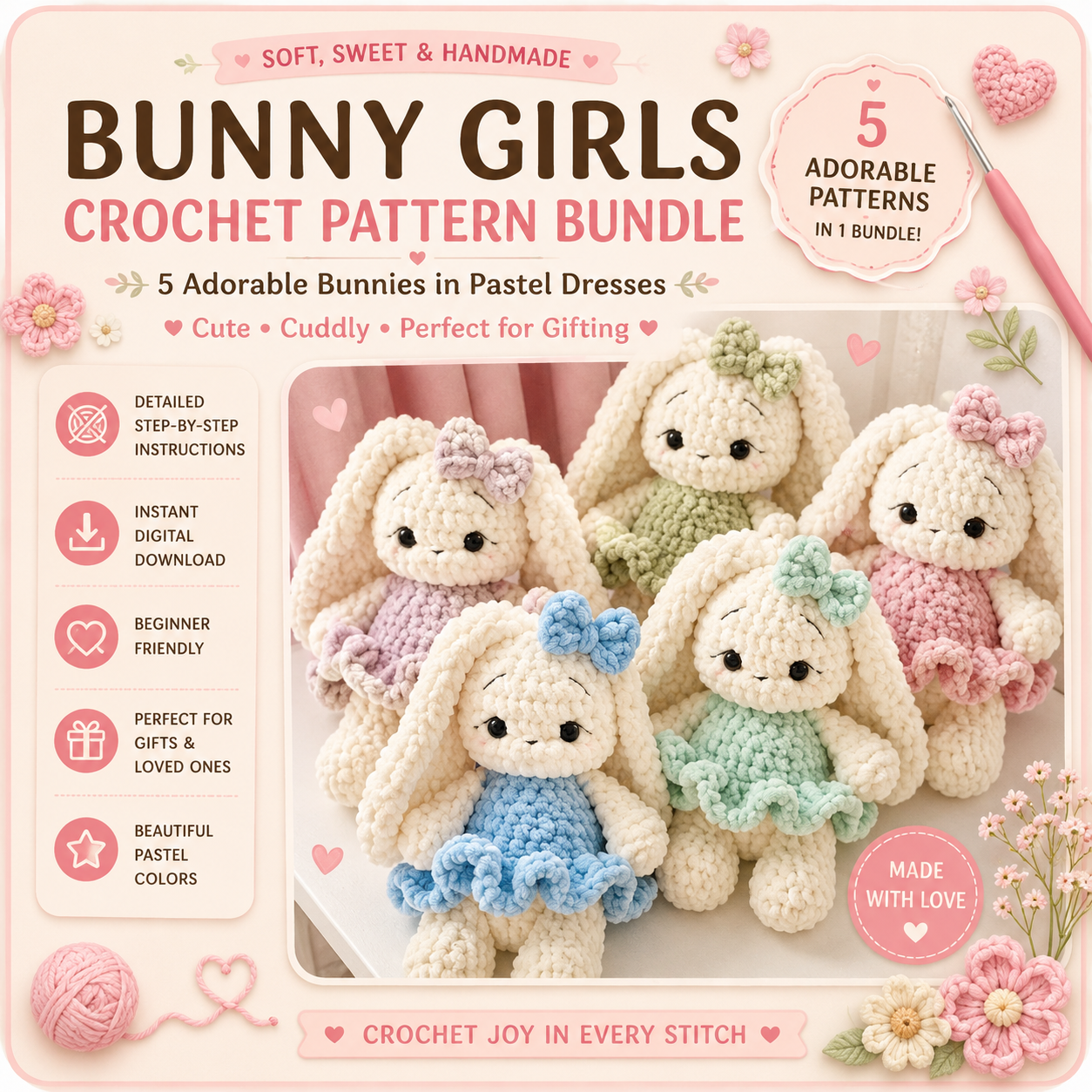 Bunny Amigurumi Crochet Pattern PDF Plush Rabbit Toy Tutorial
