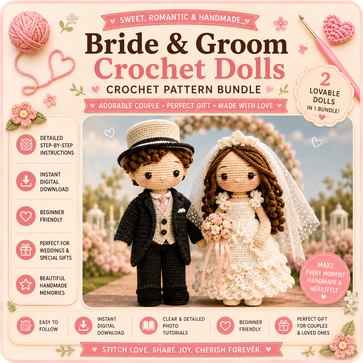 Bride & Groom Wedding Dolls Crochet Pattern – Amigurumi Couple Set