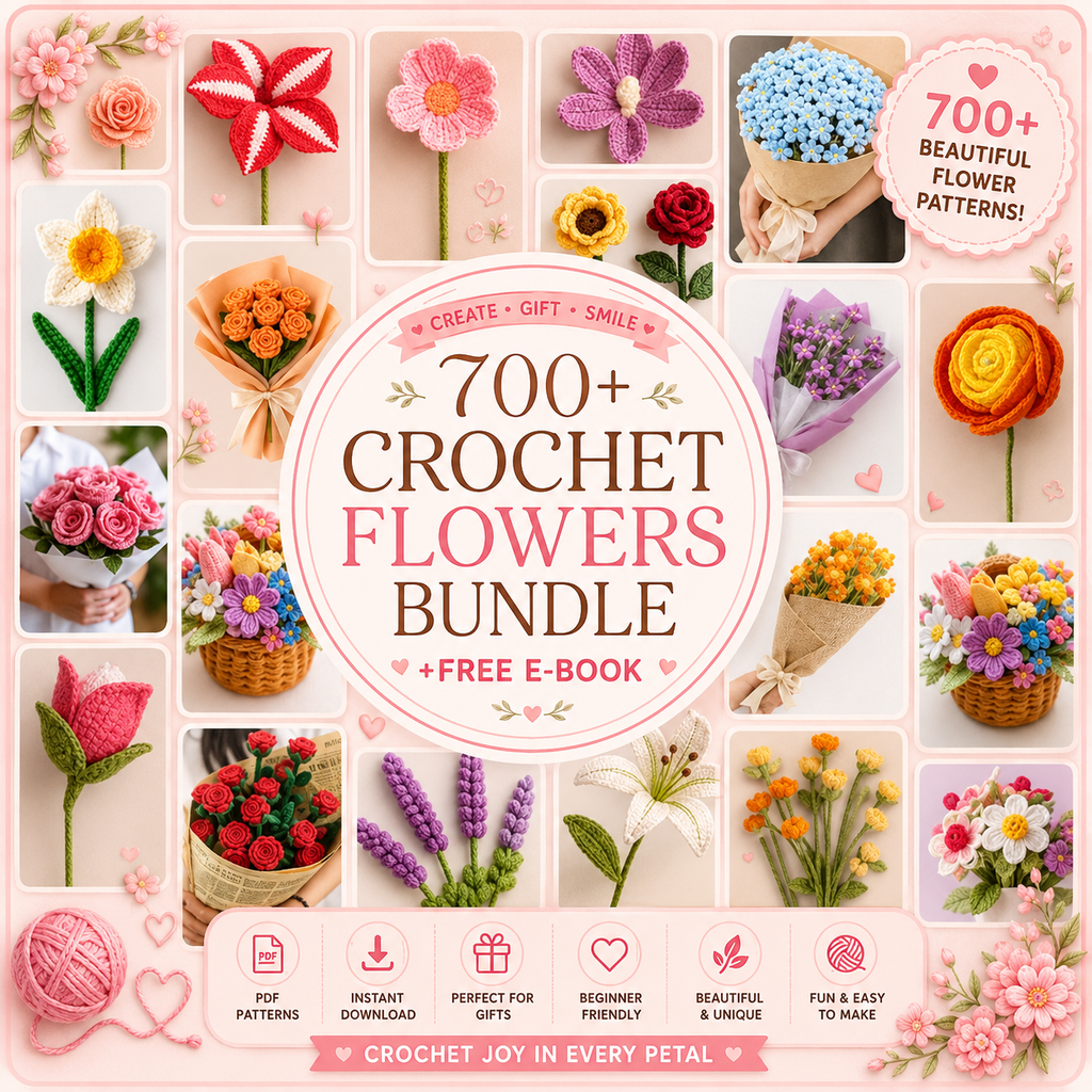 150+ Flower Crochet Pattern Bundle – Floral Bouquet & Botanical PDF Collection
