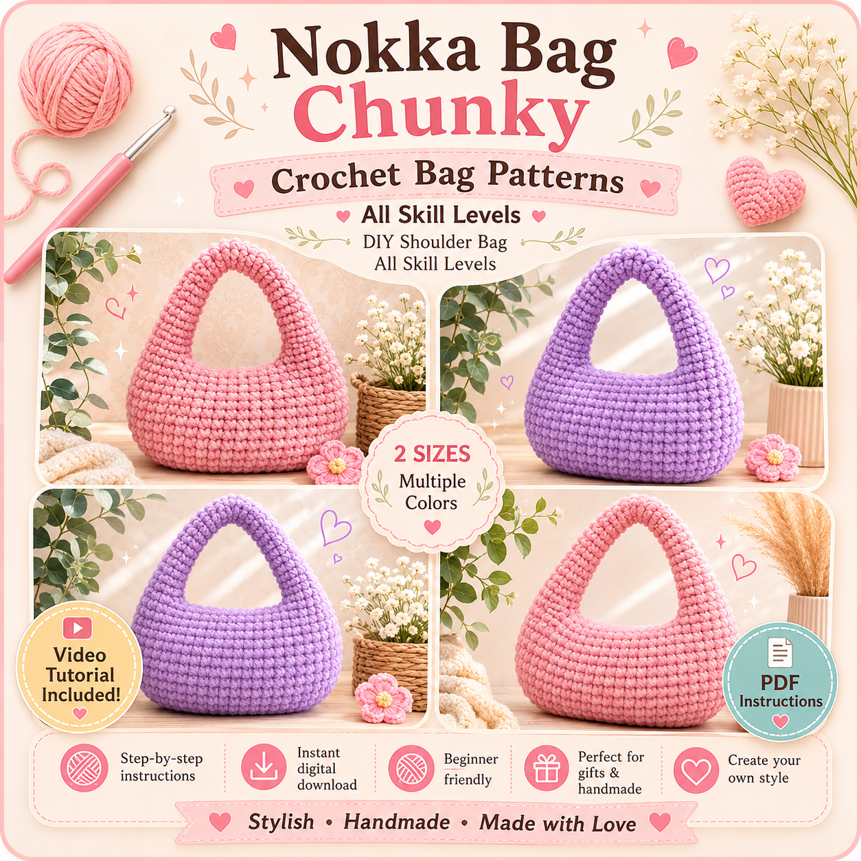 Nokka Bag Crochet Pattern PDF – Modern Chunky Shoulder Bag
