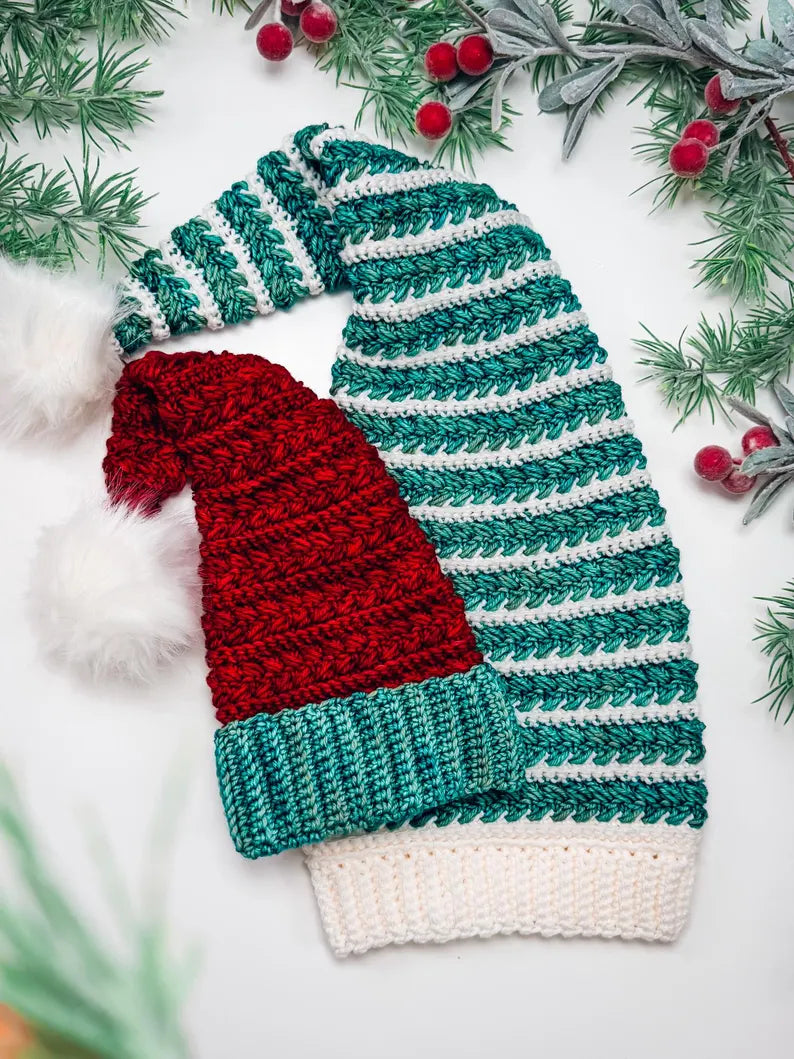 Wheat Stitch Santa & Elf Hat Crochet Pattern – Christmas Stocking Cap