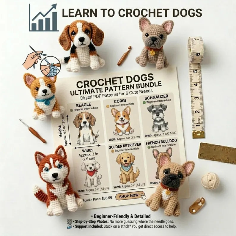 150+ Dog Crochet Pattern Bundle – Puppy & Dog Breed Amigurumi PDF Collection