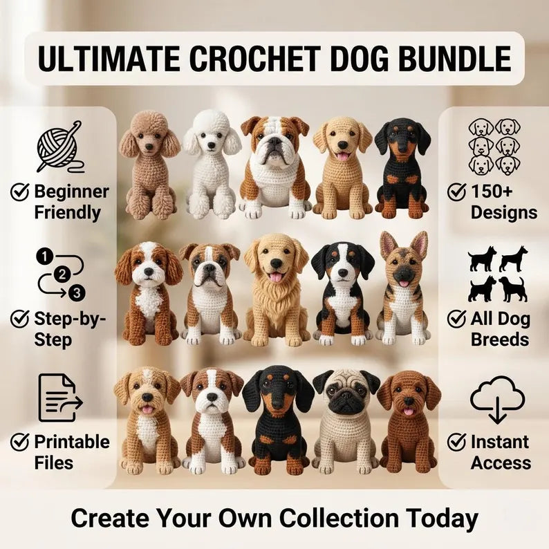 150+ Dog Crochet Pattern Bundle – Puppy & Dog Breed Amigurumi PDF Collection