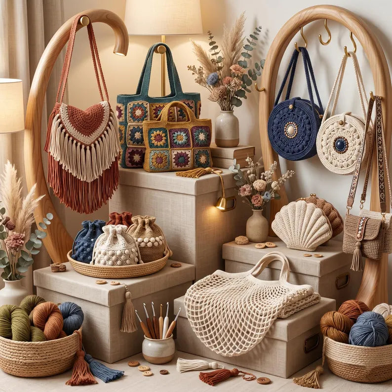 200+ Boho Crochet Bag & Pouch Pattern Bundle – Tote, Purse & Accessories PDF Collection