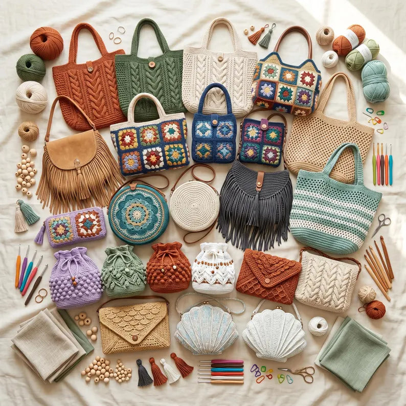 200+ Boho Crochet Bag & Pouch Pattern Bundle – Tote, Purse & Accessories PDF Collection